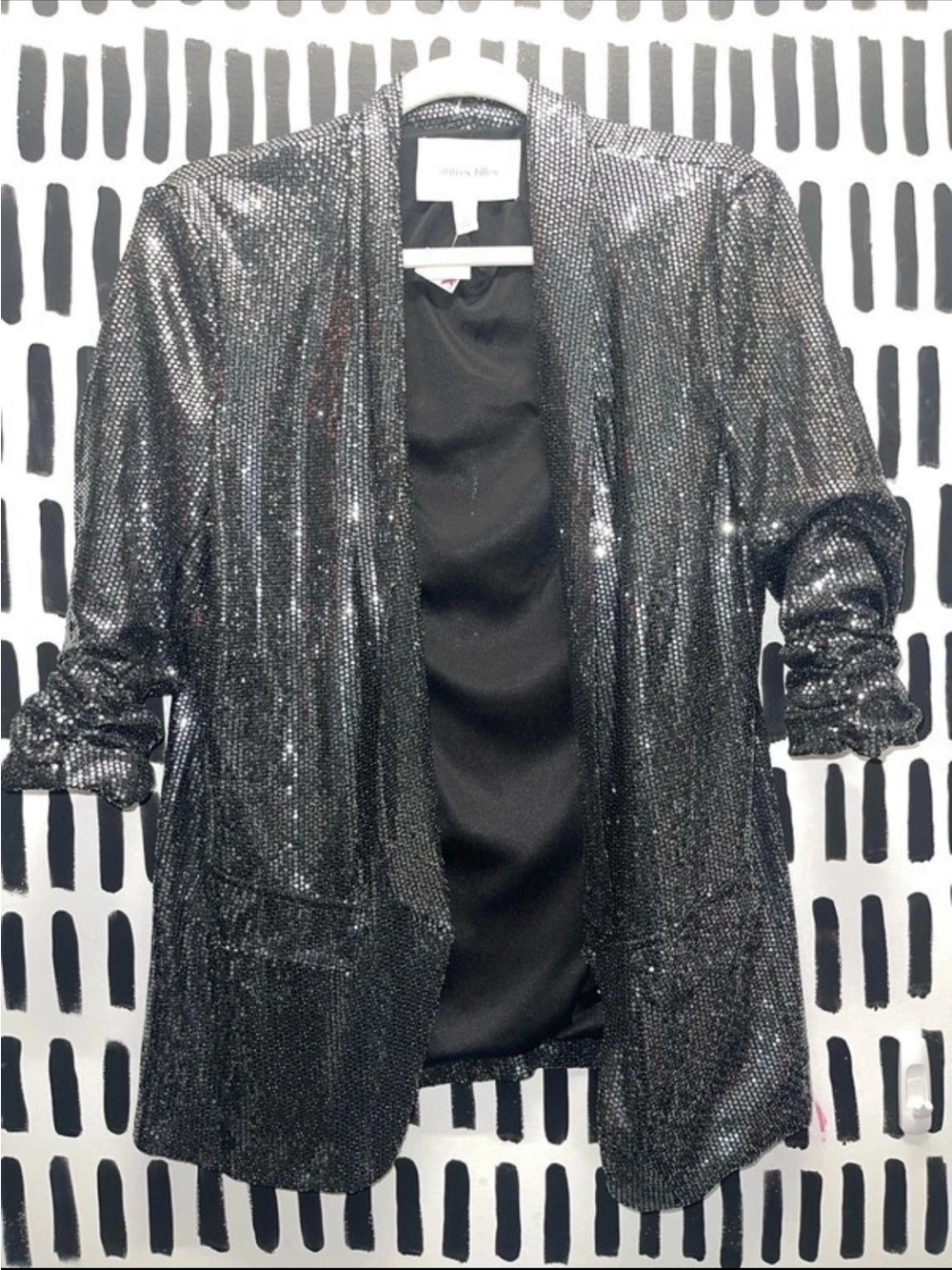 Black Sequin Open-Front Blazer Jacket by Melissa Nepton